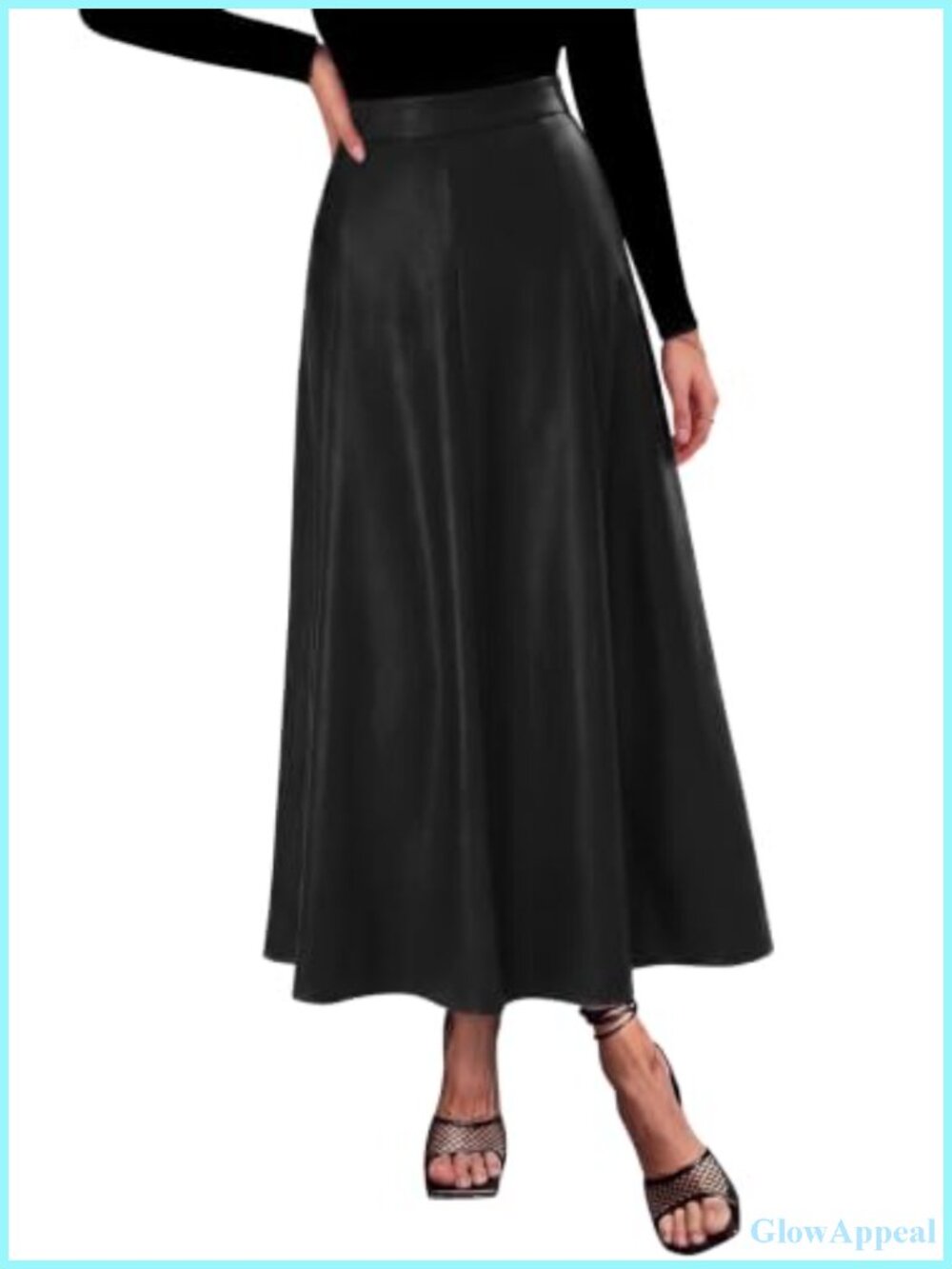 Faux Leather High Waisted Midi A-Line Skirt Business Casual